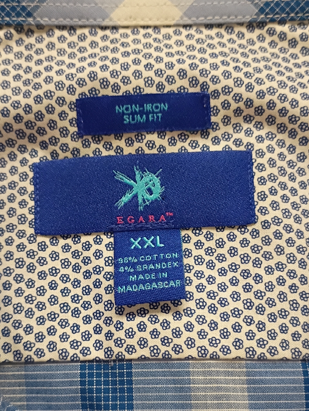 Egara XXL Slim Fit Button-Up Shirt in Blue and White Microprint LOT OF 2 SHIRTS - Picture 2 of 10